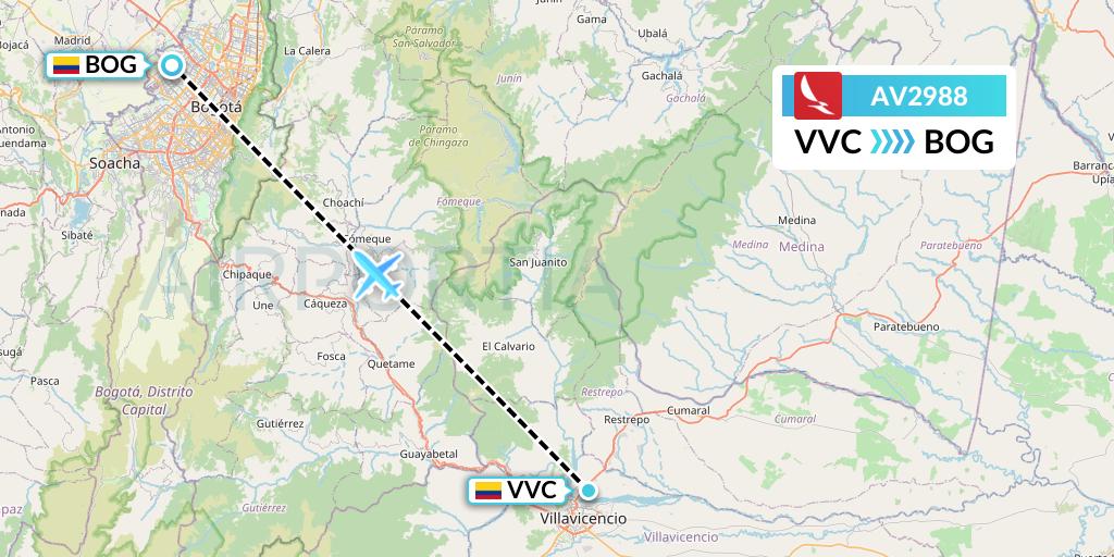 AV2988 Avianca Flight Map: Villavicencio to Bogota