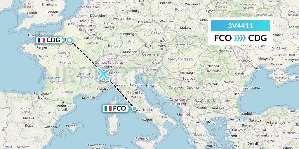 3V4411 ASL Airlines Belgium Flight Map: Rome to Paris