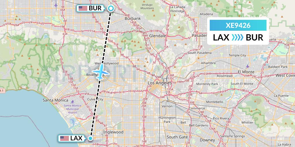 XE9426 Jsx Flight Map: Los Angeles to Burbank