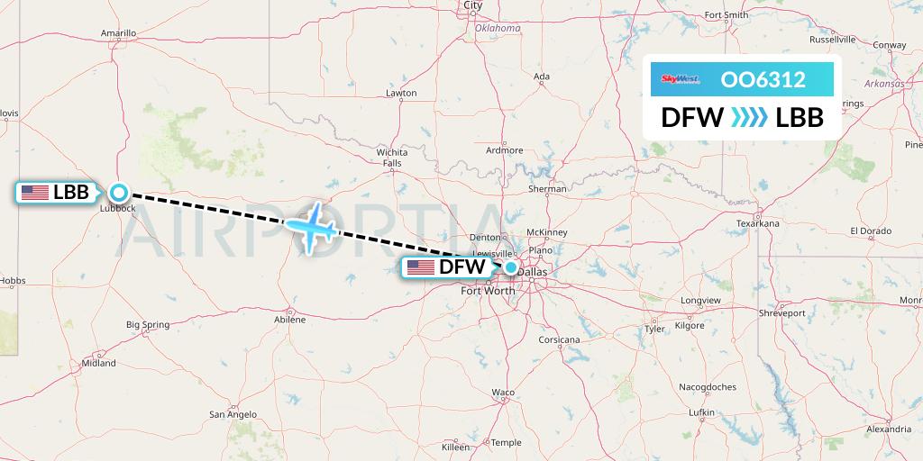 OO6312 SkyWest Airlines Flight Map: Dallas to Lubbock