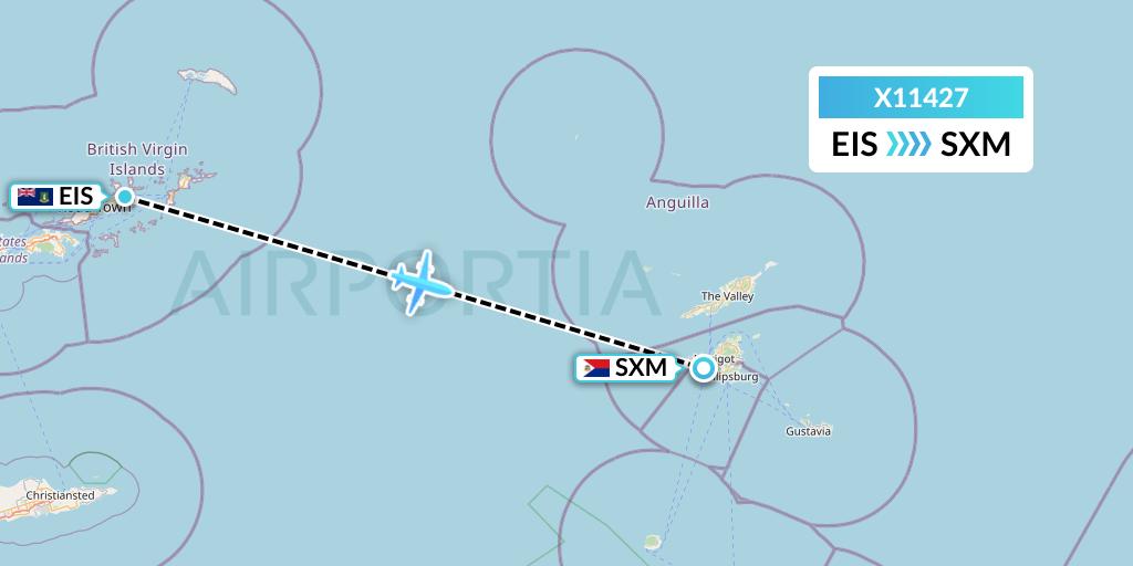 X11427 Nik Airways Flight Map: Beef Island to Sint Maarten