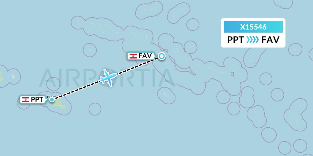X15546 Nik Airways Flight Map: Papeete to Fakarava