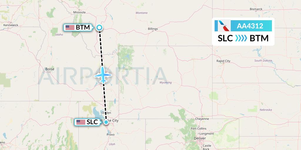 AA4312 American Airlines Flight Map: Salt Lake City to Butte