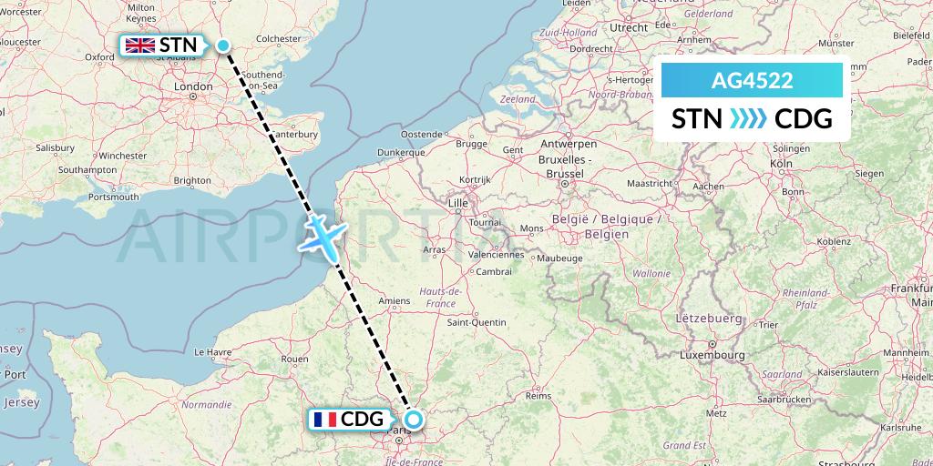 AG4522 Aruba Airlines Flight Map: London to Paris