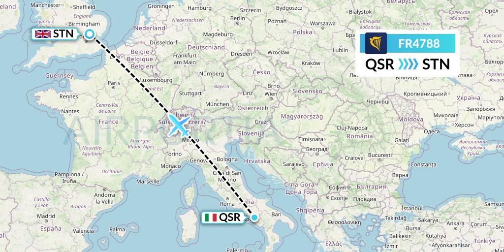 FR4788 Ryanair Flight Map: Salerno to London