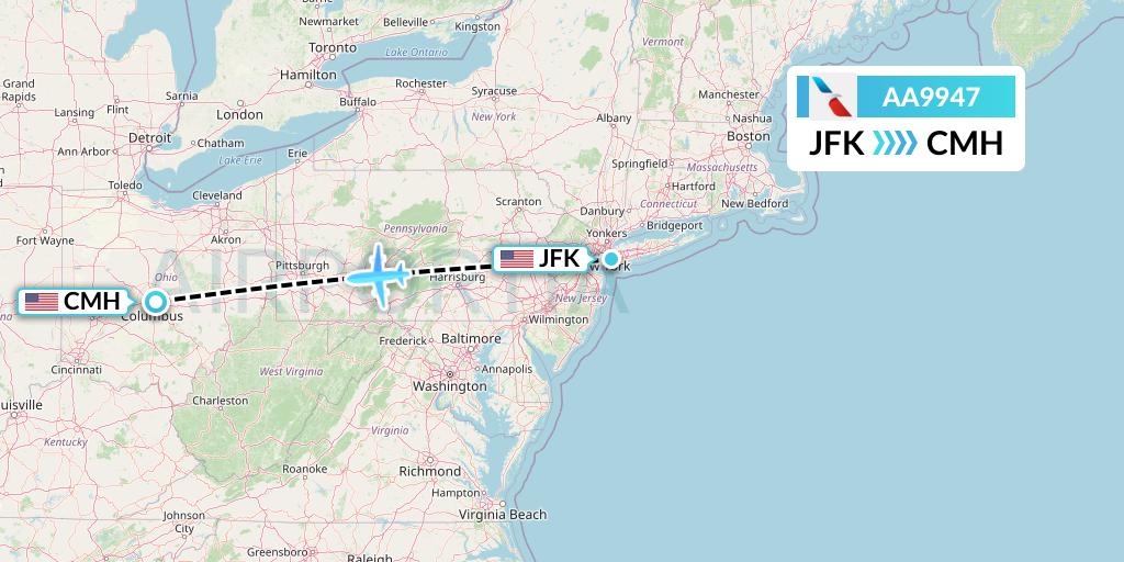 AA9947 American Airlines Flight Map: New York to Columbus