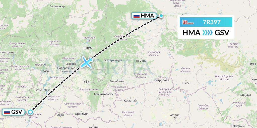 7R397 Rusline Flight Map: Khanty-Mansiysk to Saratov