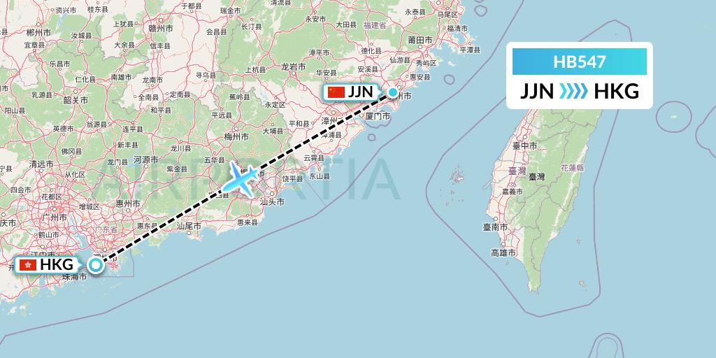 HB547 Greater Bay Airlines Flight Map: Jinjiang to Hong Kong