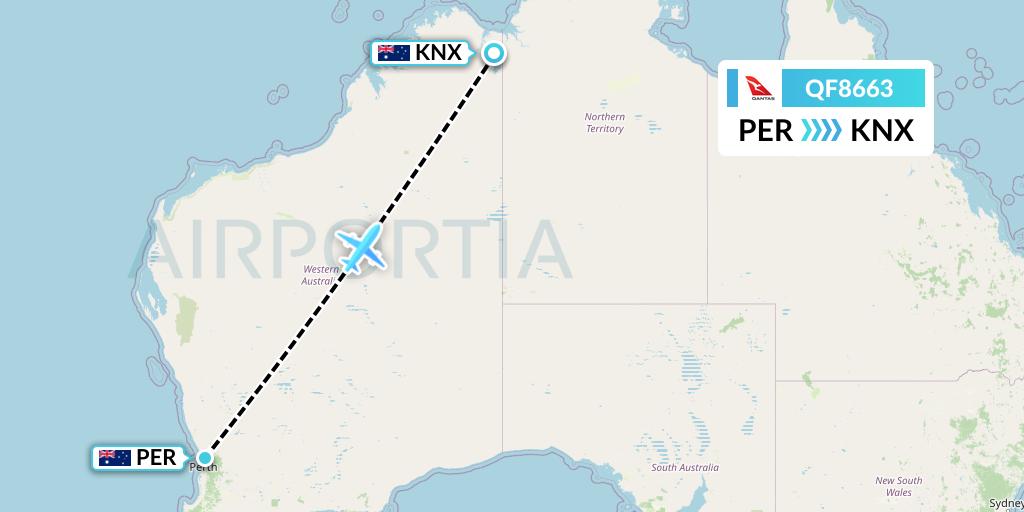 QF8663 Qantas Flight Map: Perth to Kununurra