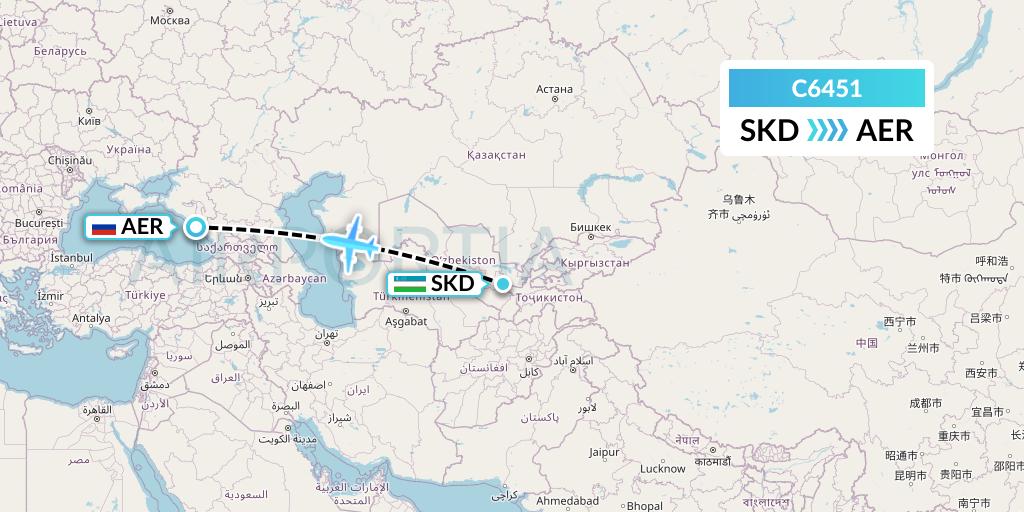 C6451 Capitol Air Express Flight Map: Samarkand to Sochi