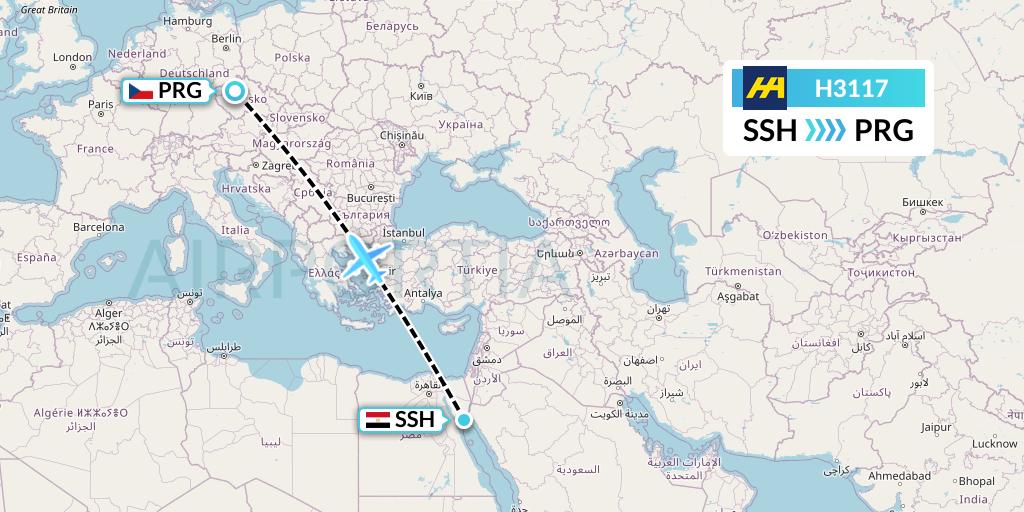 H3117 Harbour Air Flight Map: Sharm el-Sheikh to Prague