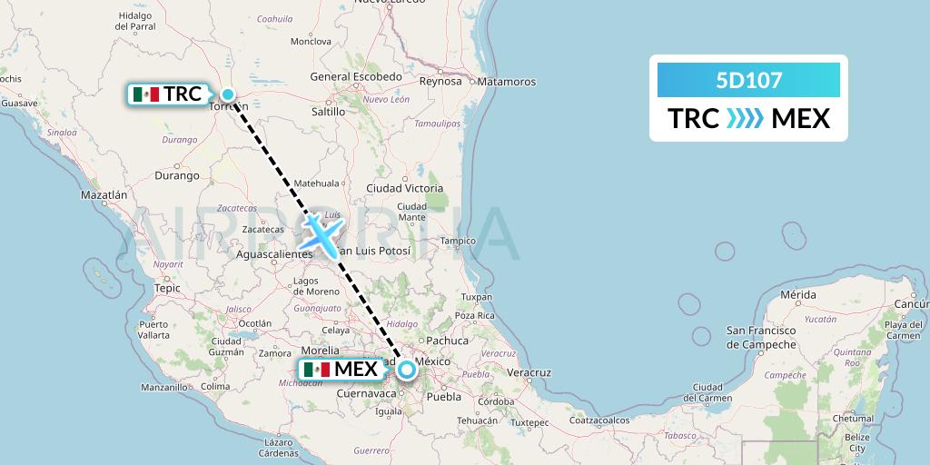 5D107 Aeromexico Connect Flight Map: Torreon to Mexico City