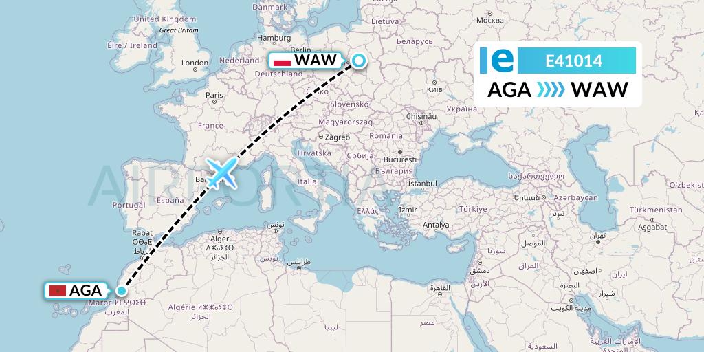 E41014 Estelar Latinoamerica C.A. Flight Map: Agadir to Warsaw