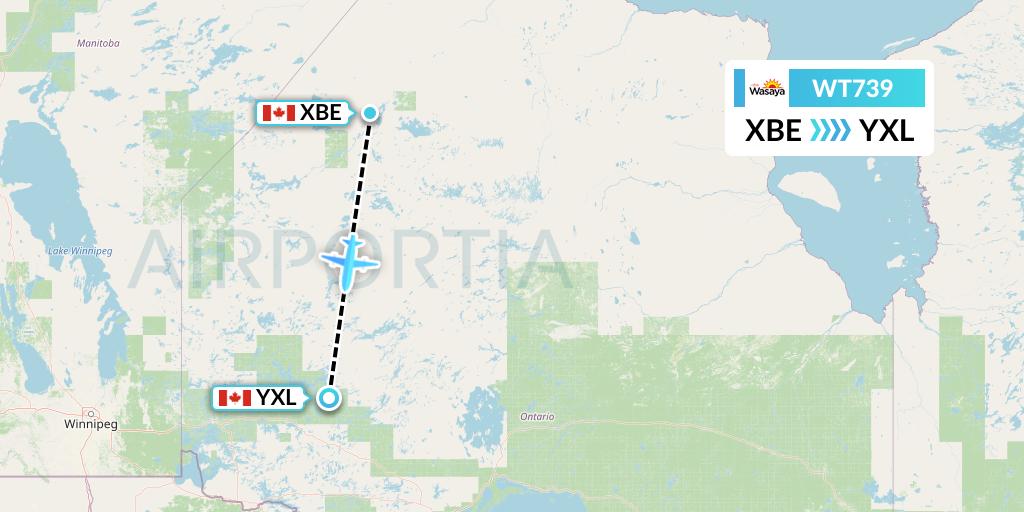 WT739 Swiftair Flight Map: Bearskin Lake to Sioux Lookout