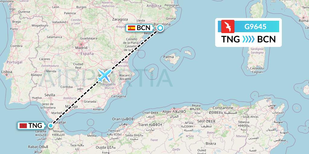 G9645 Air Arabia Flight Map: Tangier to Barcelona