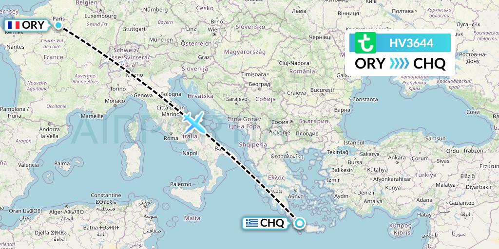 HV3644 Transavia Flight Map: Paris to Chania