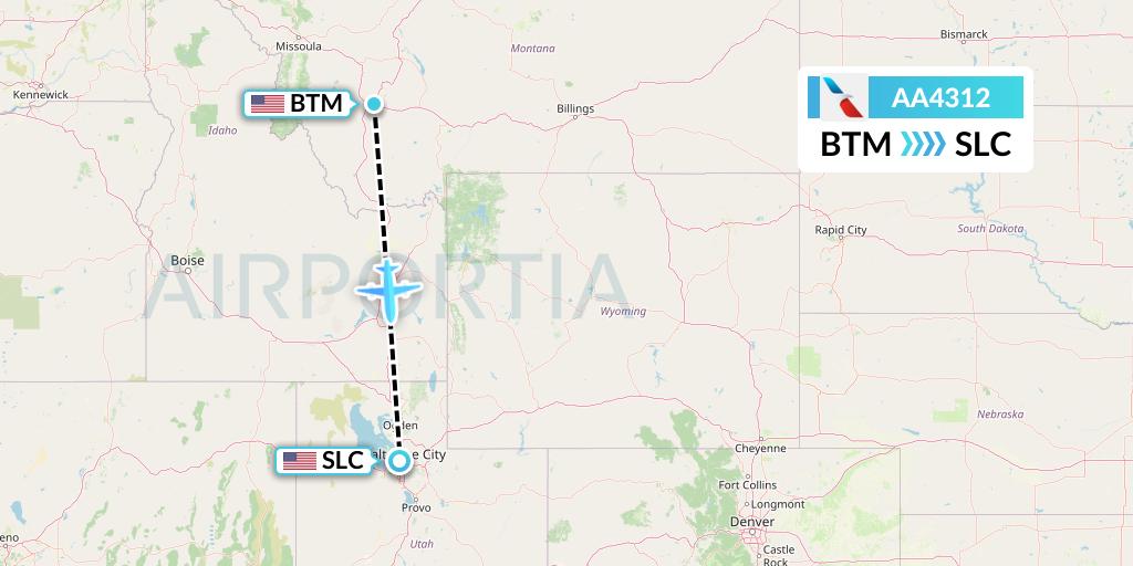 AA4312 American Airlines Flight Map: Butte to Salt Lake City