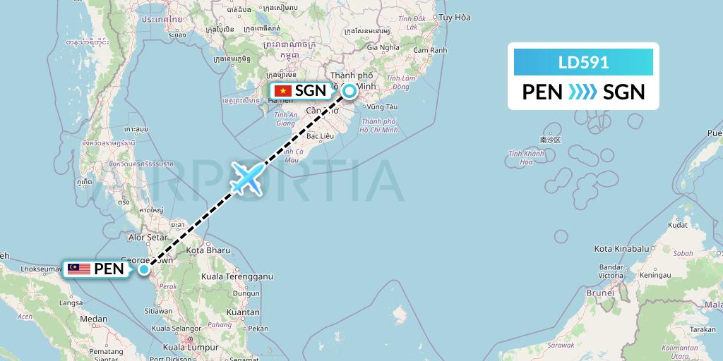 LD591 Air Hong Kong Flight Map: Penang to Ho Chi Minh City