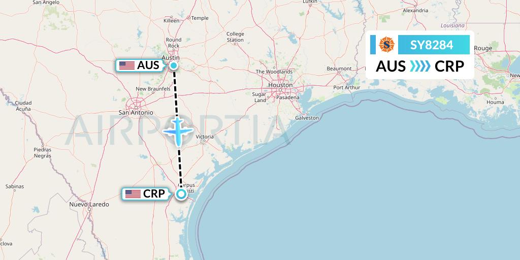 SY8284 Sun Country Airlines Flight Map: Austin to Corpus Christi