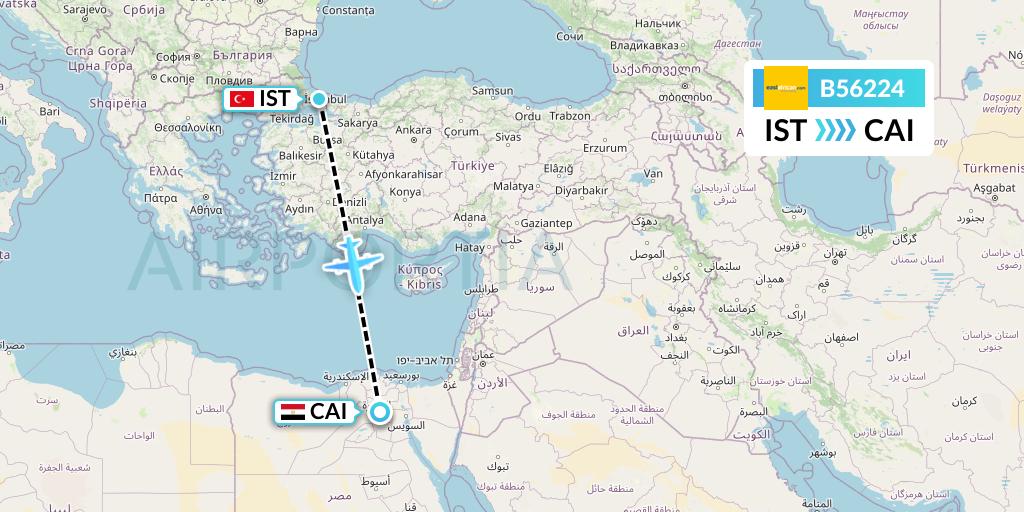 B56224 Fly SAX Flight Map: Istanbul to Cairo