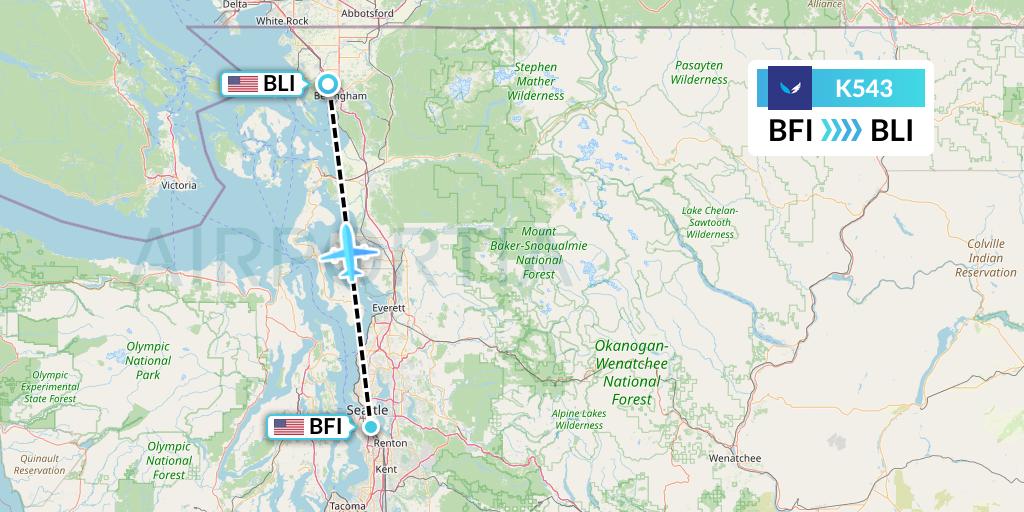 K543 SeaPort Airlines Flight Map: Seattle to Bellingham