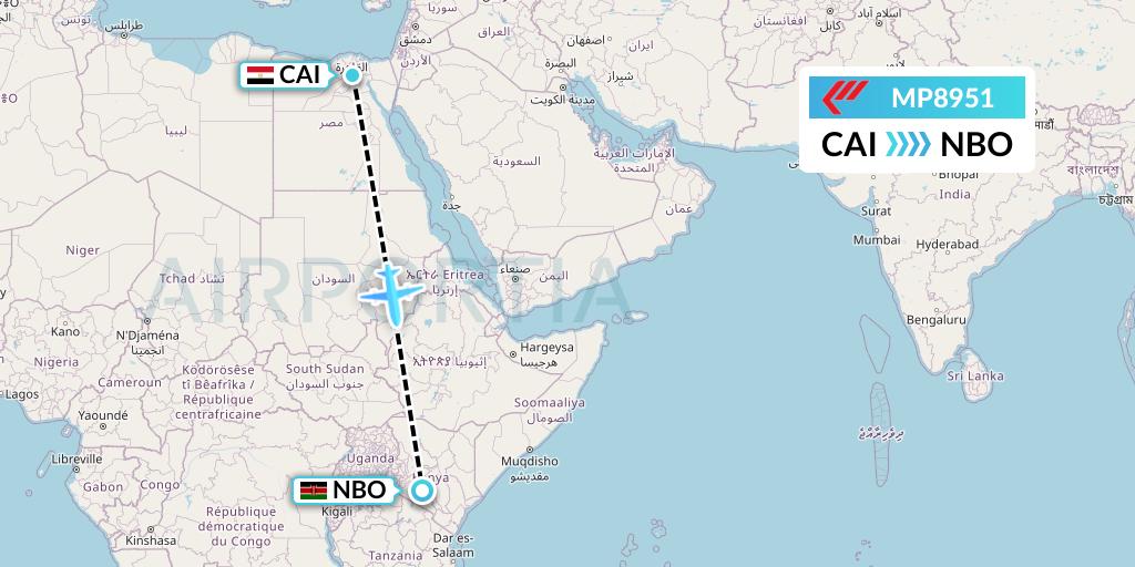 MP8951 Martinair Holland Flight Map: Cairo to Nairobi