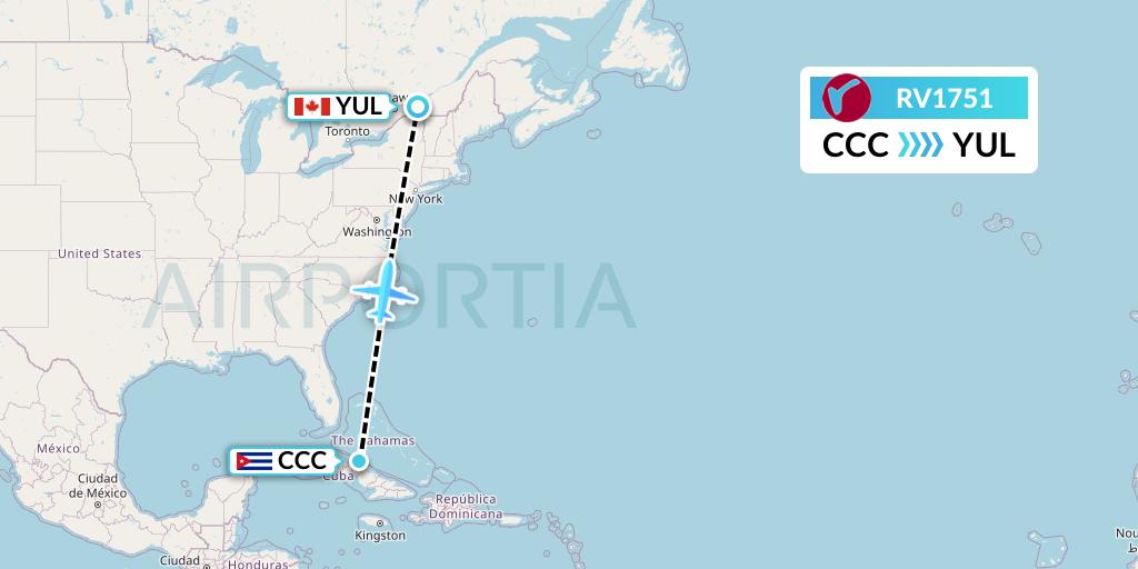 RV1751 Air Canada Rouge Flight Map: Cayo Coco to Montreal