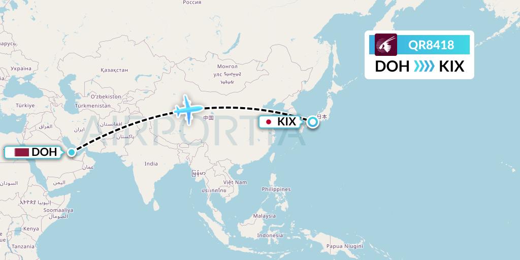 QR8418 Qatar Airways Flight Map: Doha to Osaka