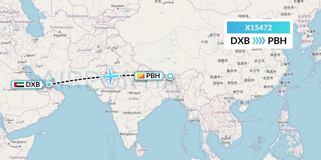 X15472 Nik Airways Flight Map: Dubai to Paro