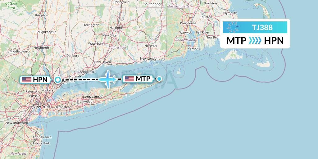 TJ388 Tradewind Aviation Flight Map: Montauk to White Plains