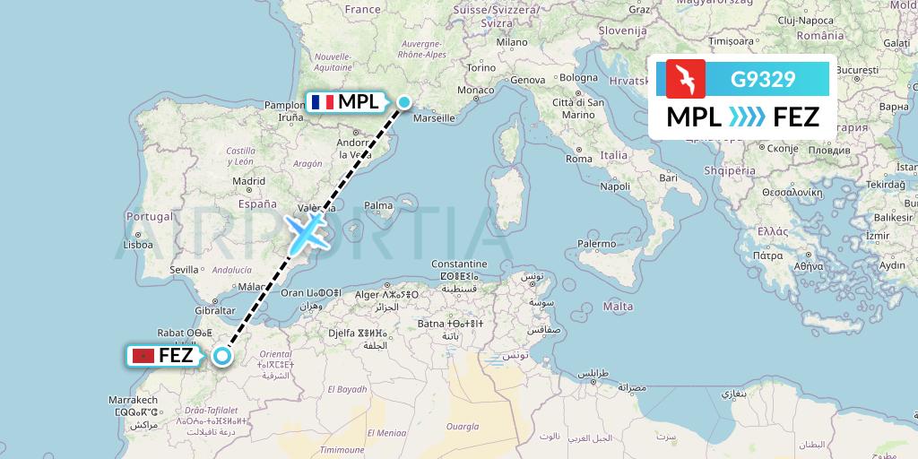 G9329 Air Arabia Flight Map: Montpellier to Fes