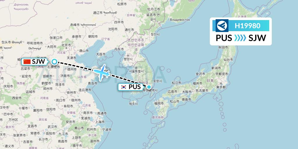 H19980 Hahn Air Systems Flight Map: Busan to Shijiazhuang