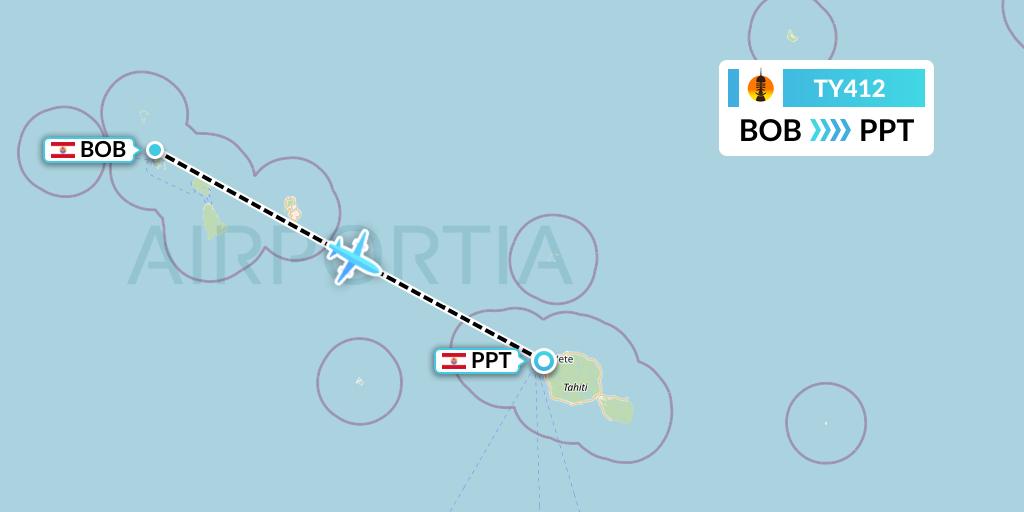 TY412 Air Caledonie Flight Map: Bora Bora to Papeete