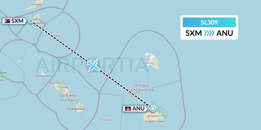 5L309 Fly Salone Airlines Limited Flight Map: Sint Maarten to Antigua
