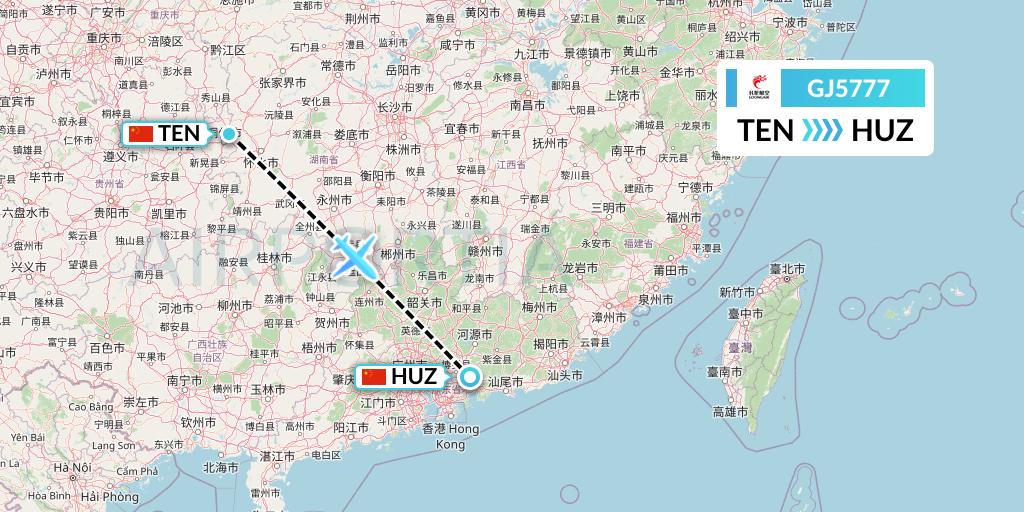 GJ5777 Loong Airlines Flight Map: Tongren to Huizhou