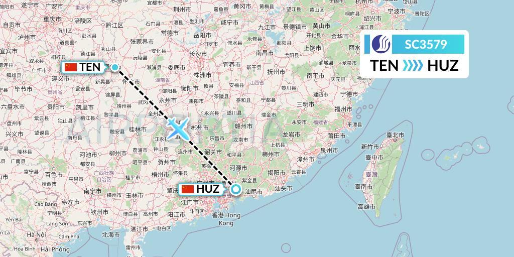 SC3579 Shandong Airlines Flight Map: Tongren to Huizhou
