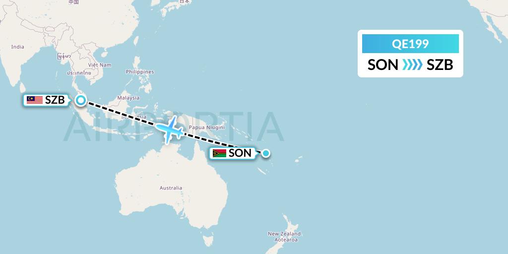 QE199 Air Moorea Flight Map: Luganville to Kuala Lumpur