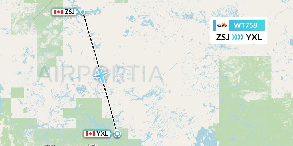 WT758 Swiftair Flight Map: Sandy Lake to Sioux Lookout