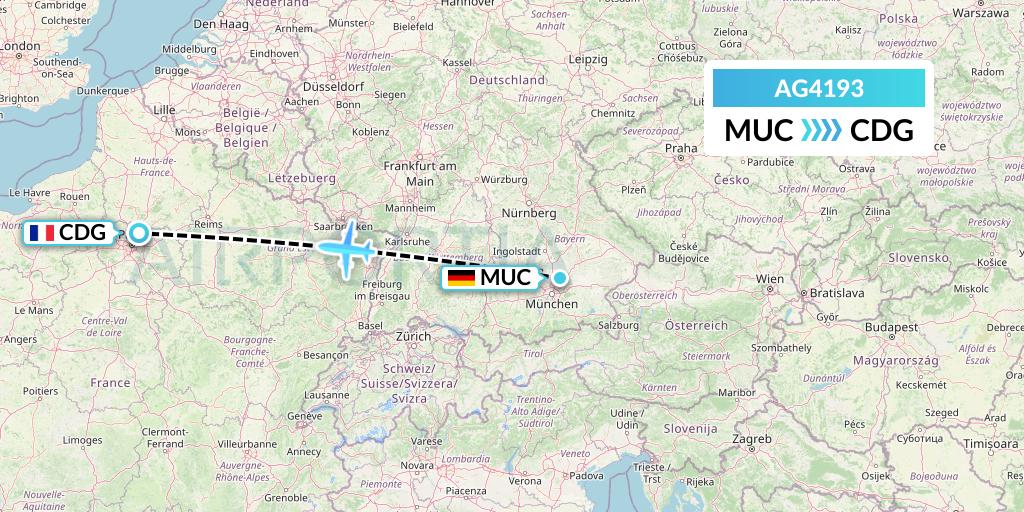 AG4193 Aruba Airlines Flight Map: Munich to Paris