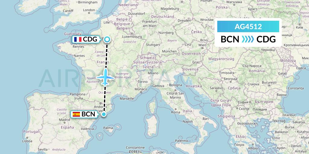 AG4512 Aruba Airlines Flight Map: Barcelona to Paris