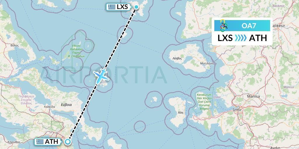 OA7 Olympic Air Flight Map: Lemnos to Athens