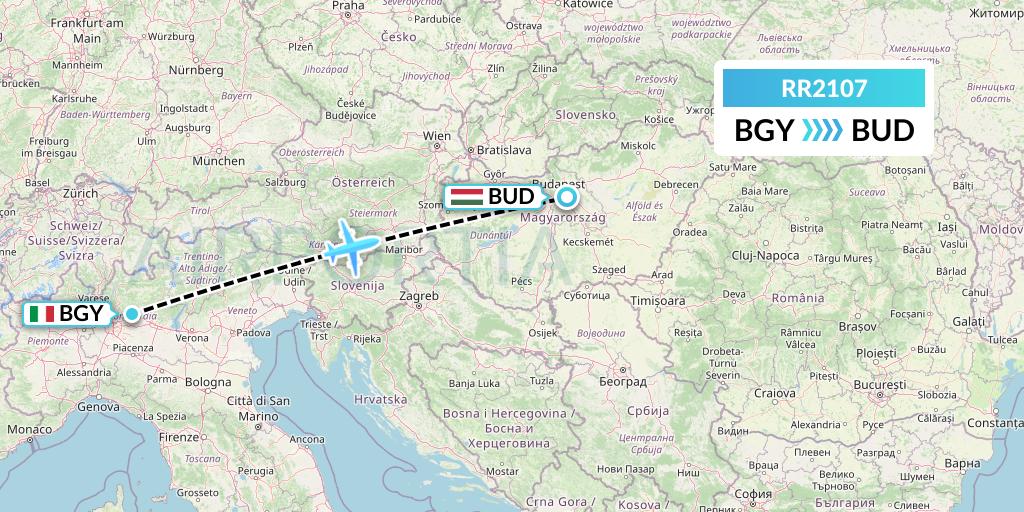 RR2107 Royal Air Force Flight Map: Milan to Budapest