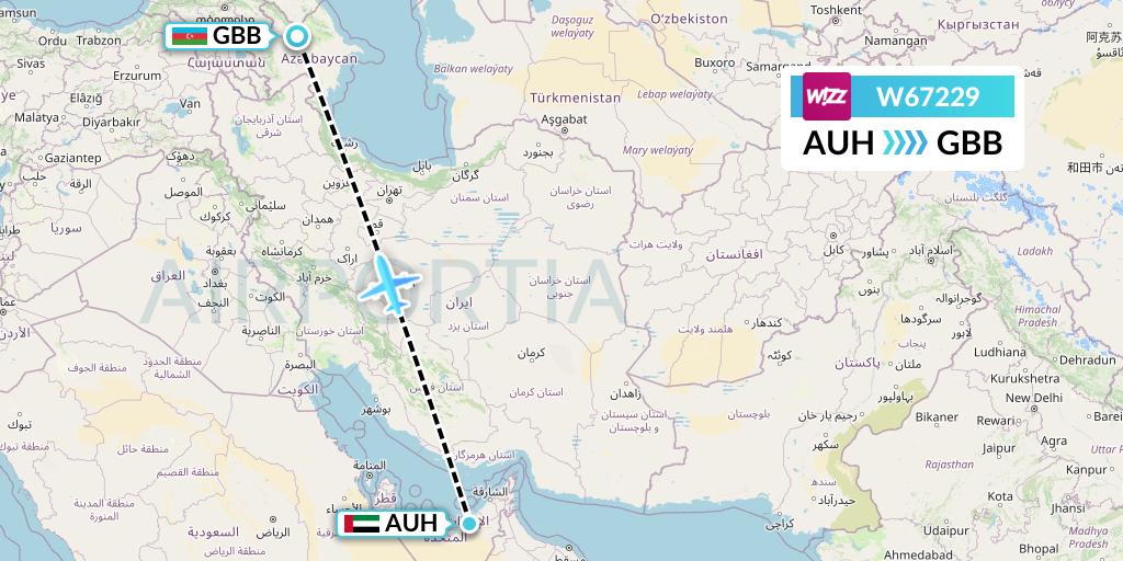 W67229 Wizz Air Flight Map: Abu Dhabi to Qabala