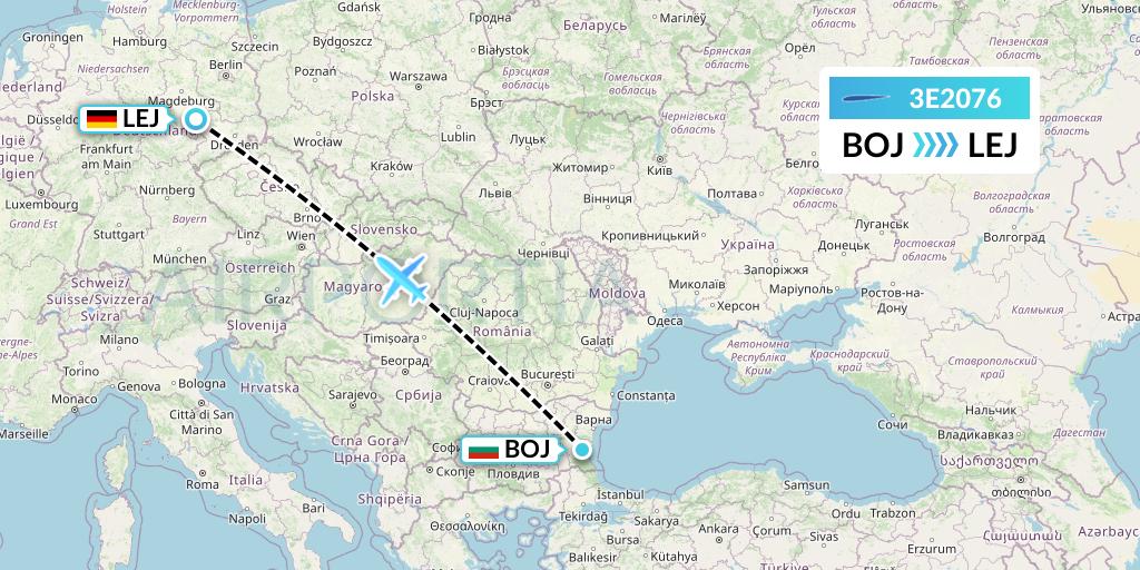 3E2076 Air Choice One Flight Map: Burgas to Leipzig