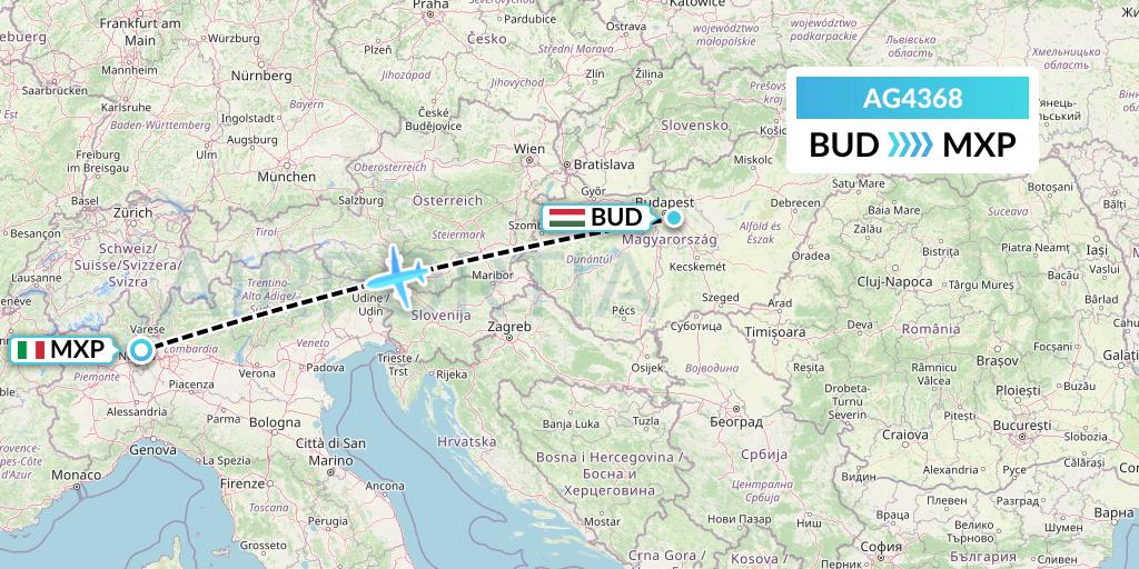AG4368 Aruba Airlines Flight Map: Budapest to Milan
