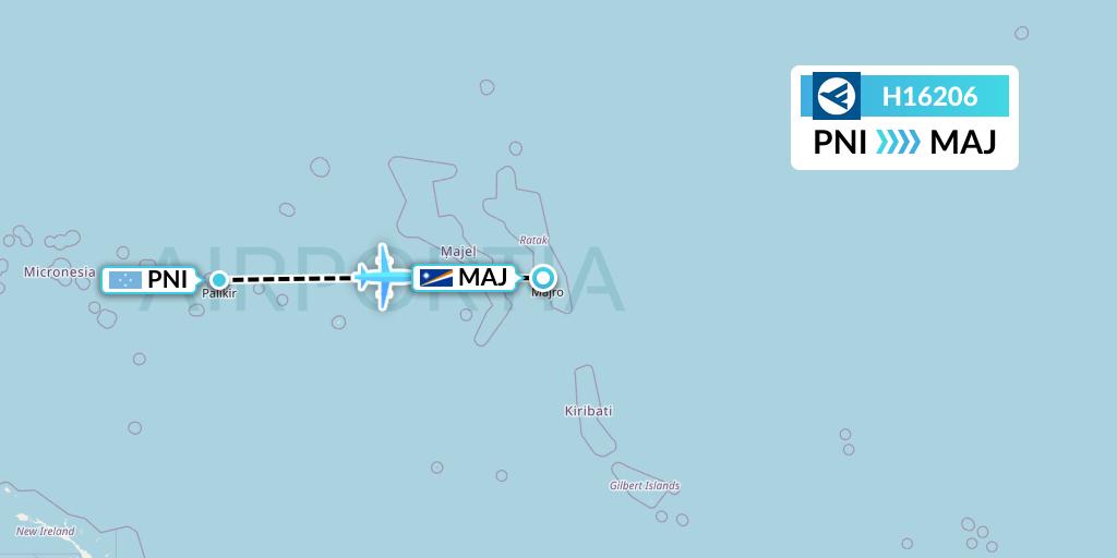 H16206 Hahn Air Systems Flight Map: Pohnpei to Majuro