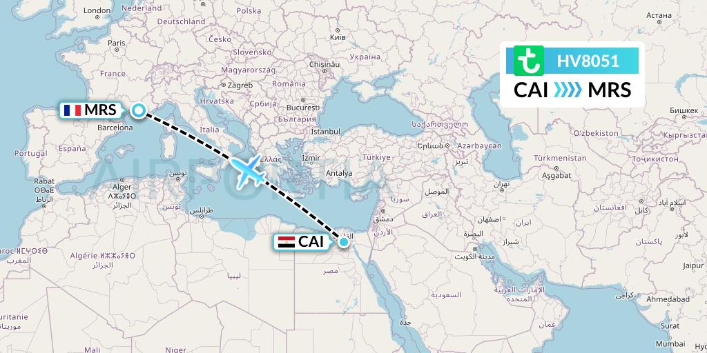 HV8051 Transavia Flight Map: Cairo to Marseille
