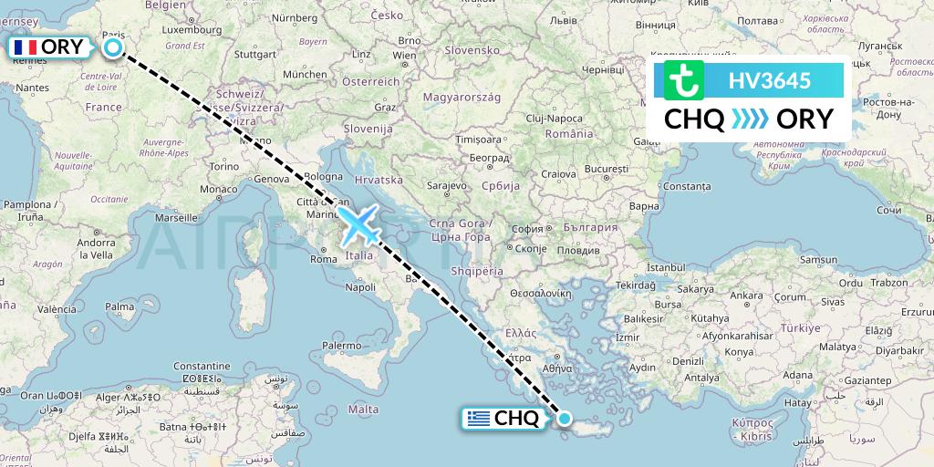 HV3645 Transavia Flight Map: Chania to Paris