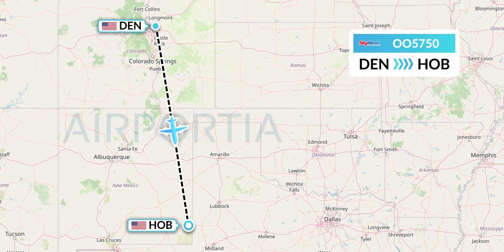 OO5750 SkyWest Airlines Flight Map: Denver to Hobbs