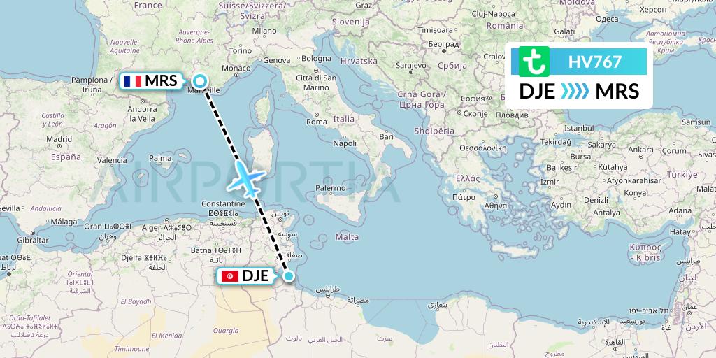 HV767 Transavia Flight Map: Djerba to Marseille